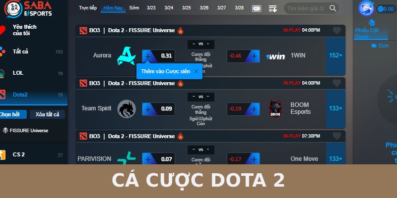 Cá cược Dota 2 là cược theo kèo của các trận được nhà cái cung cấp